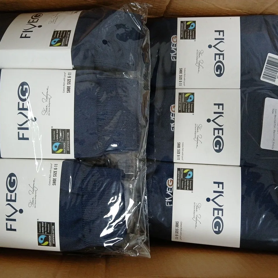 BOX OF APPROXIMATELY 20 PACKS OF FIVE G SOCKS IN NAVY - SIZES VARY - COLLECTION ONLY