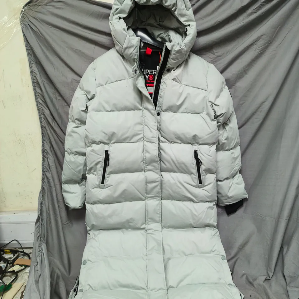 SUPERDRY MICROFIBRE LONGLINE PUFFER JACKET – GREY, UK 10