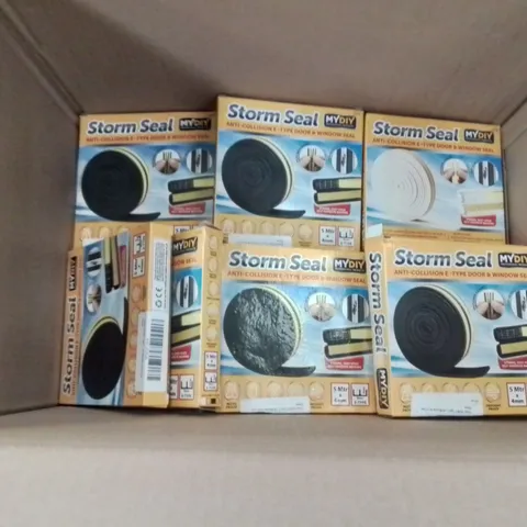 BOX CONTAINING APPROXIMATELY 12 BRAND NEW STORM SEAL ANTI-COLLISION E-TYPE DOOR AND WINDOW SEAL