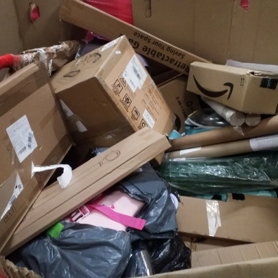 PALLET CONTAINING ASSORTED PRODUCTS INCLUDING UNDER DESK ELECTRIC ELLIPTICAL TRAINER, LAPTOP BACKPACK, RETRACTABLE SAFETY GATE, SHOWER SYSTEM & FOLDING SHOPPING TROLLEY