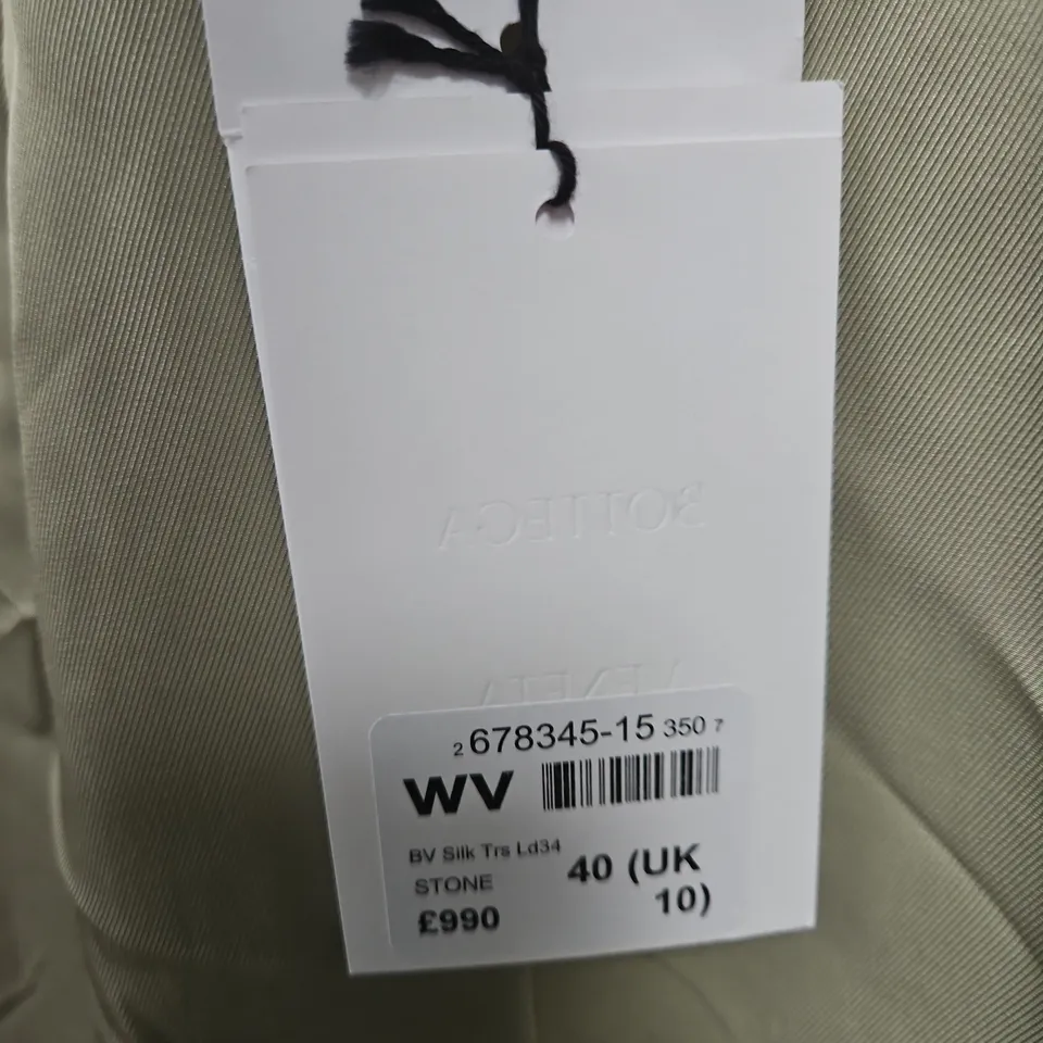 BOTTEGA VENETA SILK TROUSERS – STONE, UK 10 (EU 40)