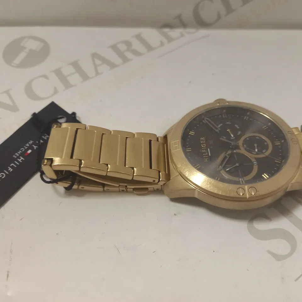 TOMMY HILFIGER HARLEY BLACK DIAL GOLD TONE BRACELET WATCH RRP £219