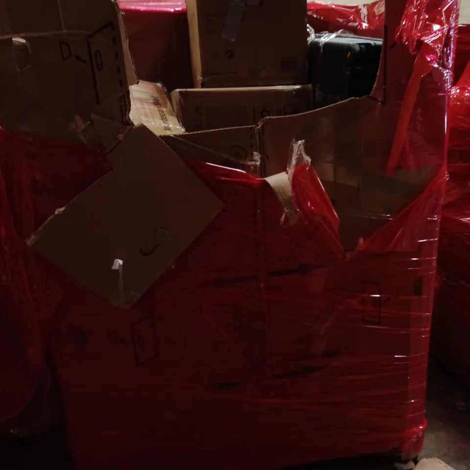 PALLET OF ASSORTED HOUSEHOLD GOODS AND PRODUCTS TO INCLUDE; SUITCASE, AUTOMATIC CAT LITTER BOX,SHELF