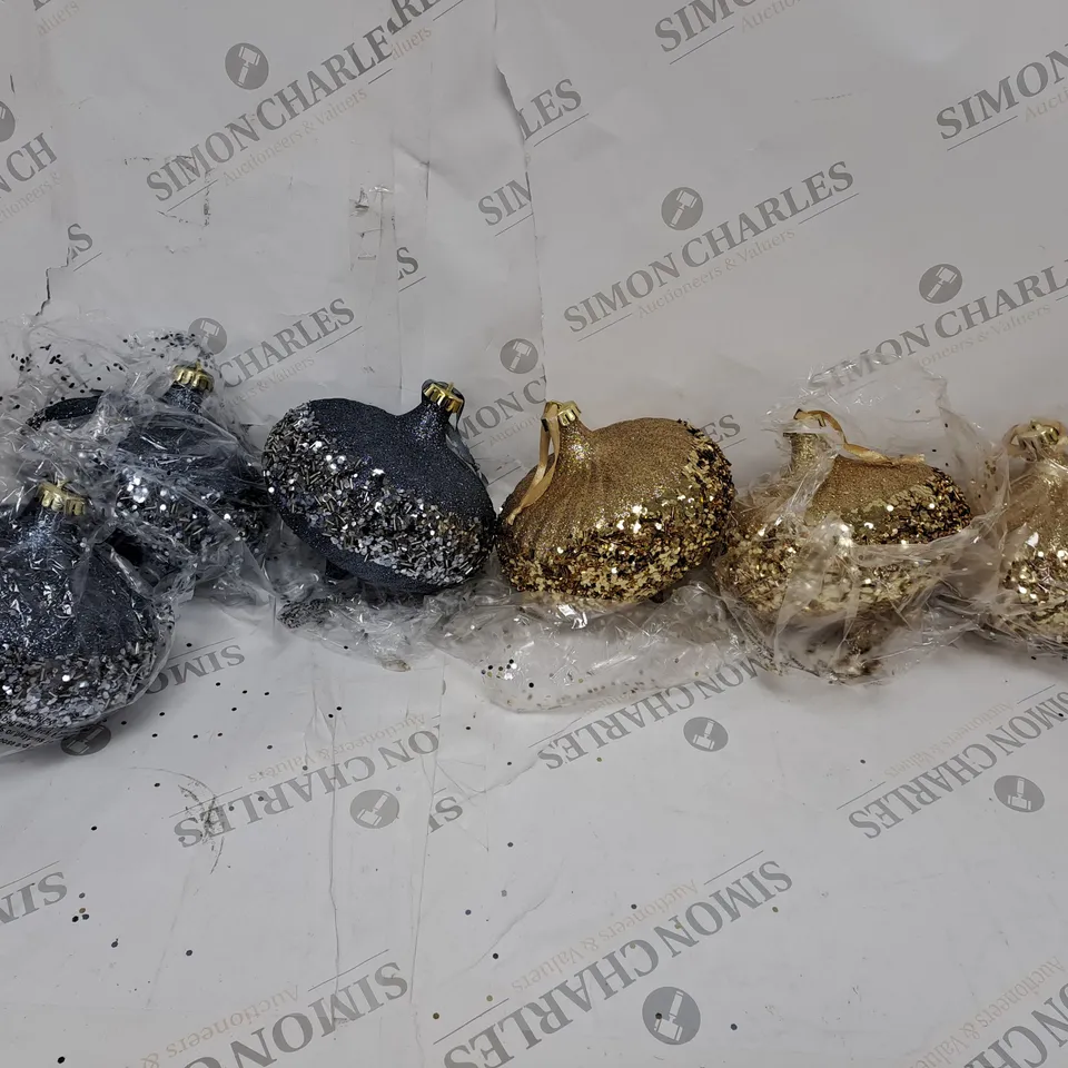 BOXED ALISON CORK SET OF 6 GLITTER ELLIPSE BAUBLES  