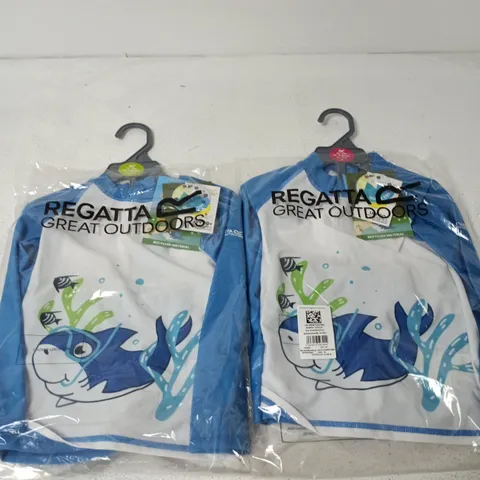 APPROXIMATELY 32 BRAND NEW REGATTA KIDS ANIMAL RASH SUITS IN BLUE SHARK - 18/24MONTHS & 24-36MONTHS