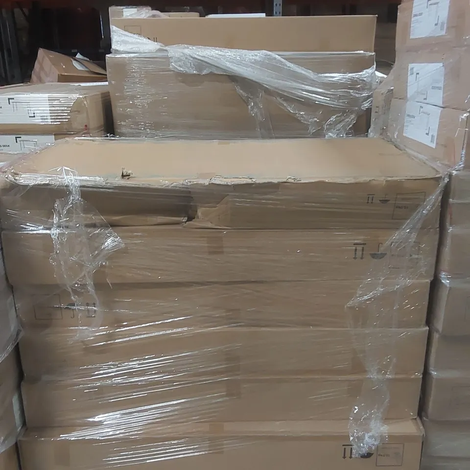 PALLET CONTAINING A LARGE QUANTITY OF BRAND NEW ZORRAS WALNUT EFFECT DESKS 