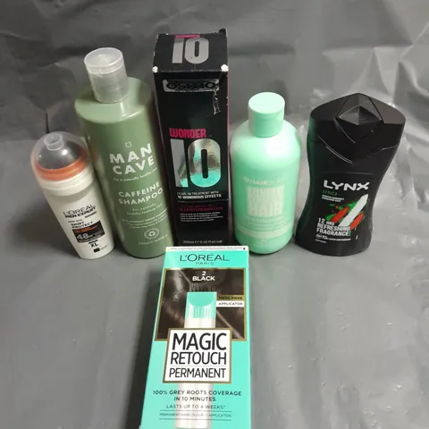 APPROXIMATELY 20 ASSORTED HEALTH & BEAUTY PRODUCTS TO INCLUDE L'OREAL MAGIC RETOUCH, LYNX SHOWER GEL AND MANCAVE CAFFEINE SHAMPOO