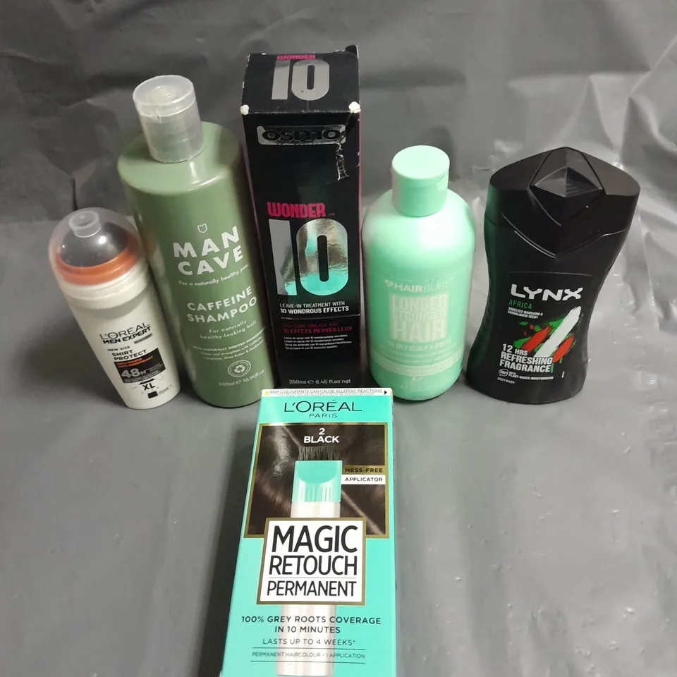 APPROXIMATELY 20 ASSORTED HEALTH & BEAUTY PRODUCTS TO INCLUDE L'OREAL MAGIC RETOUCH, LYNX SHOWER GEL AND MANCAVE CAFFEINE SHAMPOO