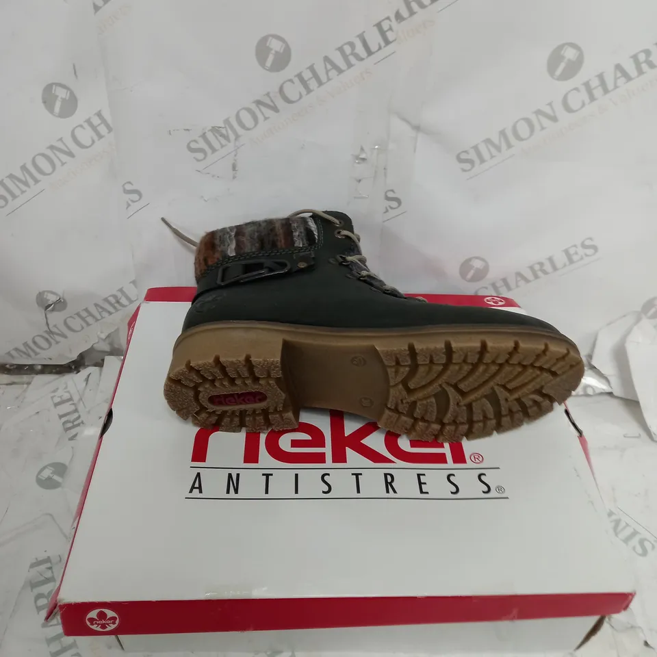 RIEKER GREEN/MULTI COLOURED LINING HIKING BOOTS - UK SIZE 5