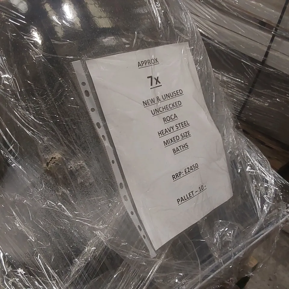 PALLET CONTAINING APPROXIMATELY 7x ROCA HEAVY STEEL MIXED SIZE BATH TUBS