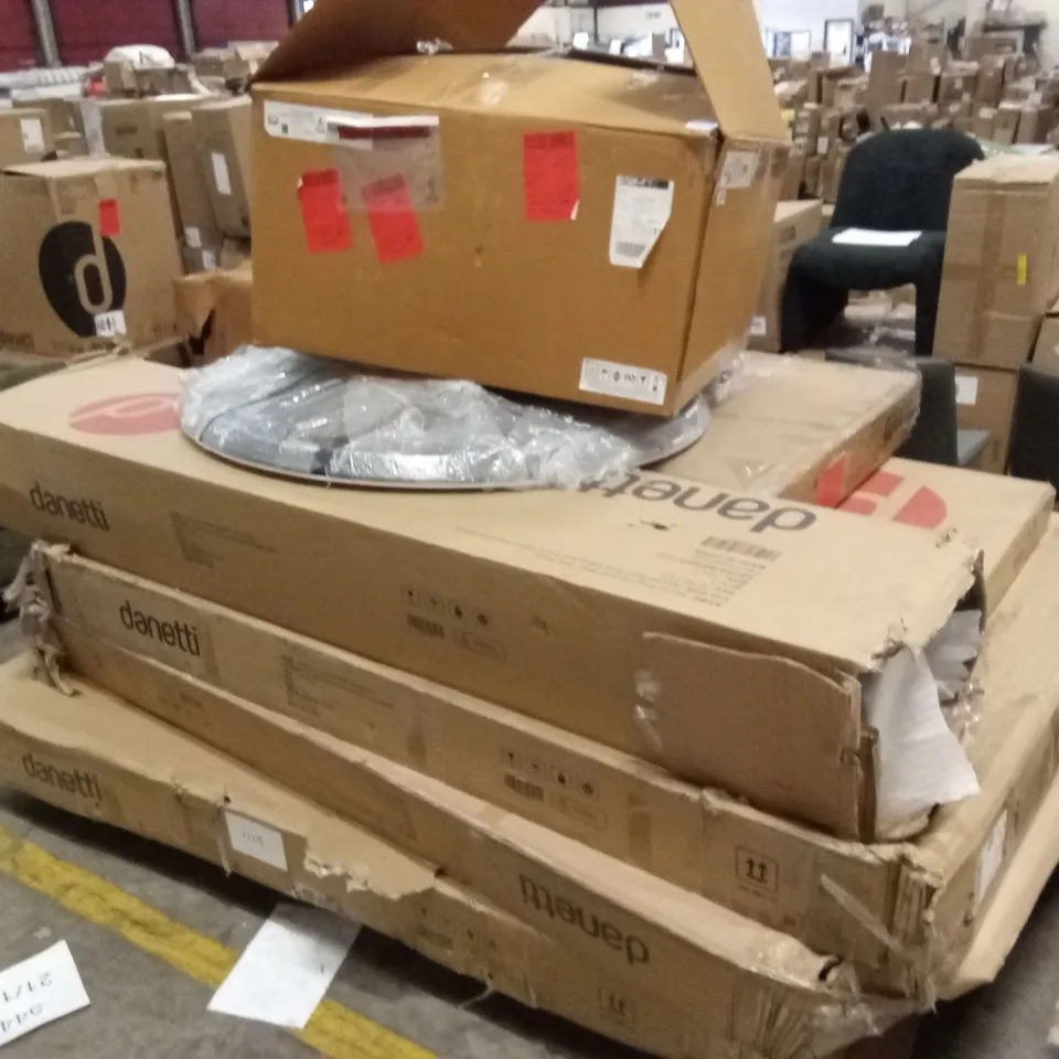 PALLET OF ASSORTED DANETTI INCOMPLETE FURNITURE PARTS AND PIECES