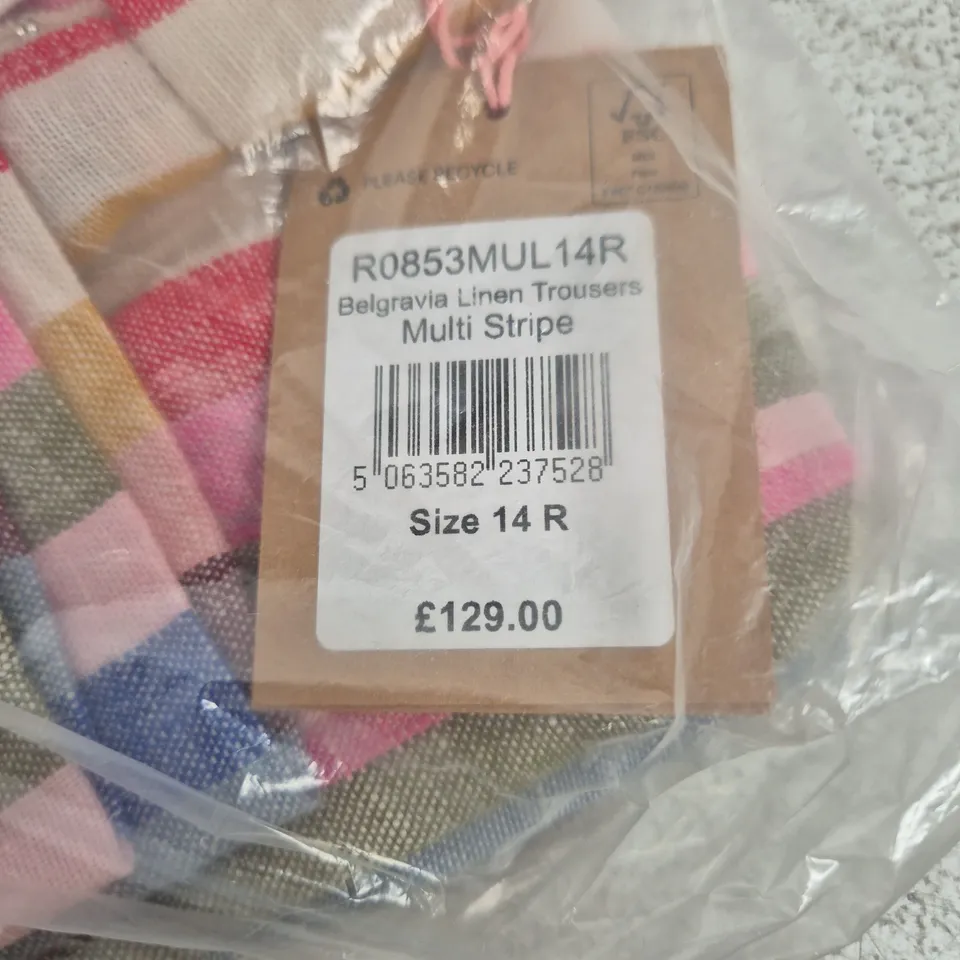 BELGRAVIA LINEN TROUSERS MULTI STRIPE – UK 14R