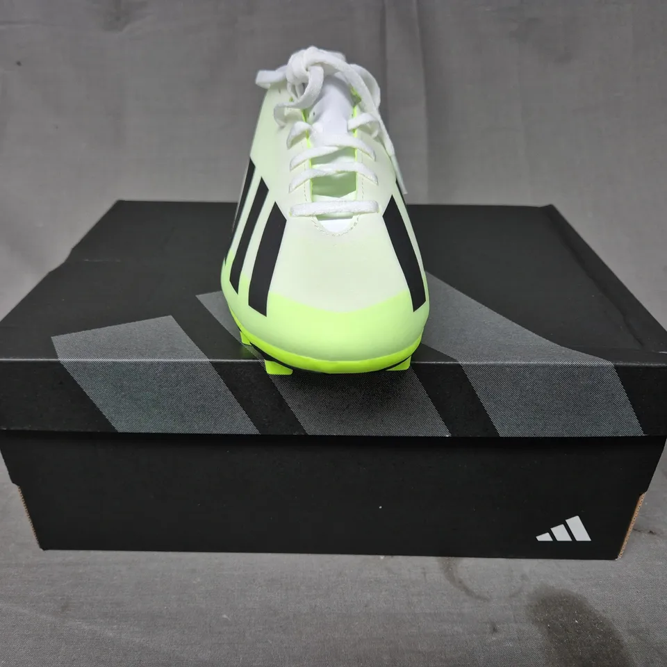 BOXED PAIR OF ADIDAS X CRAZYFAST.4 FOOTBALL BOOTS IN LIME/WHITE/BLACK UK SIZE 6.5