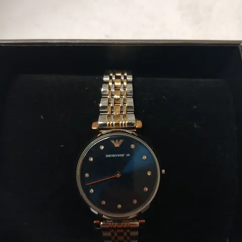 EMPORIO ARMANI WATCH - BLUE DIAL, DIAMOND MARKERS, TWO-TONE BRACELET