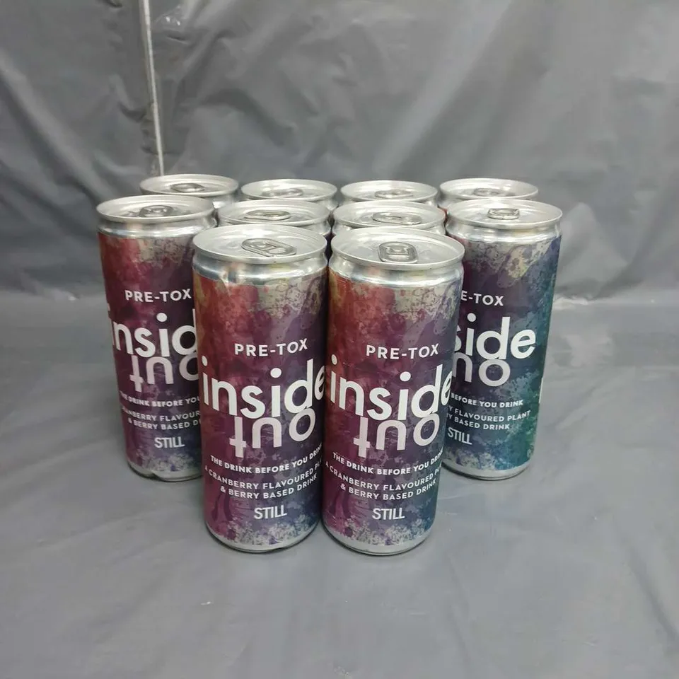 LOT OF 10 PRE-TOX INSIDE OUT DRINK CRANBERRY AND BERRY FLAVOUR 240ML PER CAN