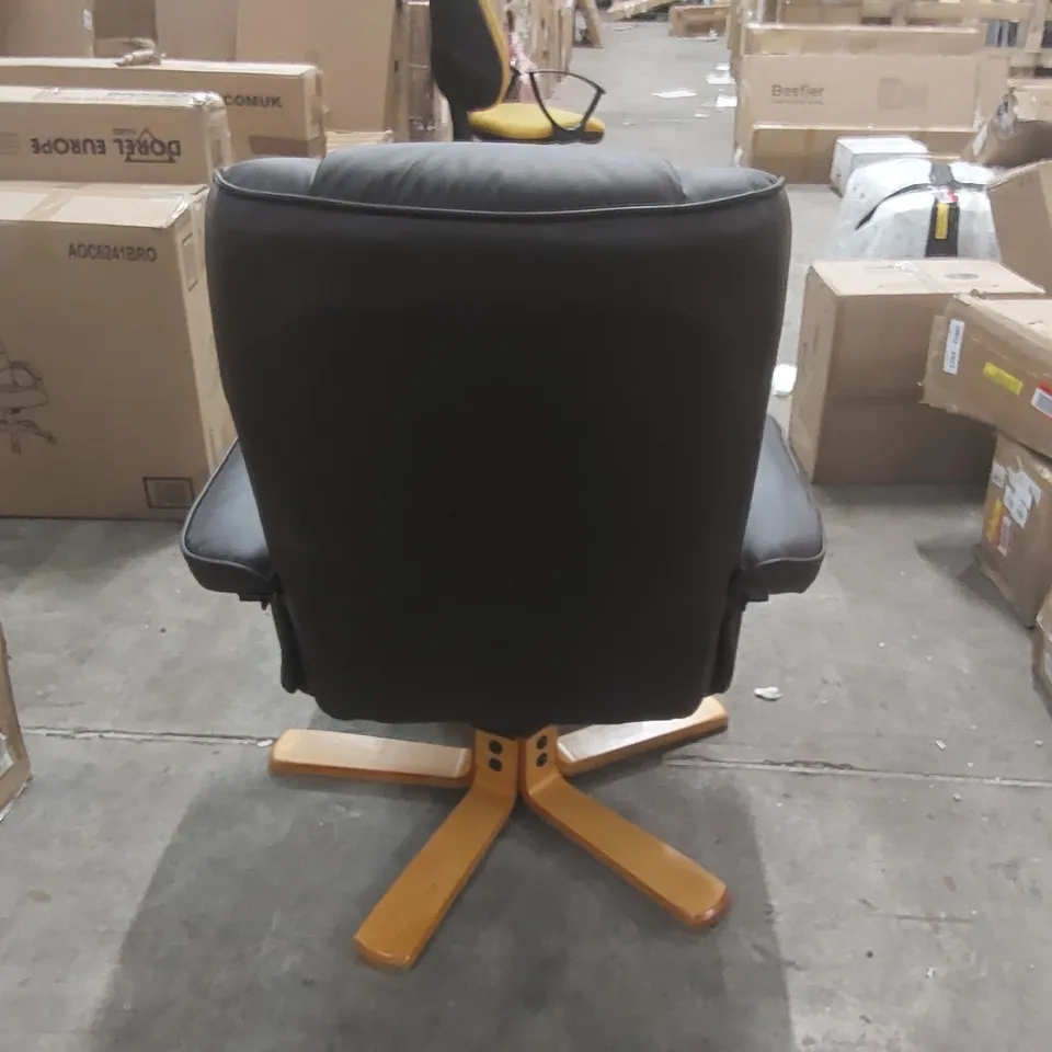 DESIGNER FAUX LEATHER RECLINER WITH FOOTSTOOL - BROWN -