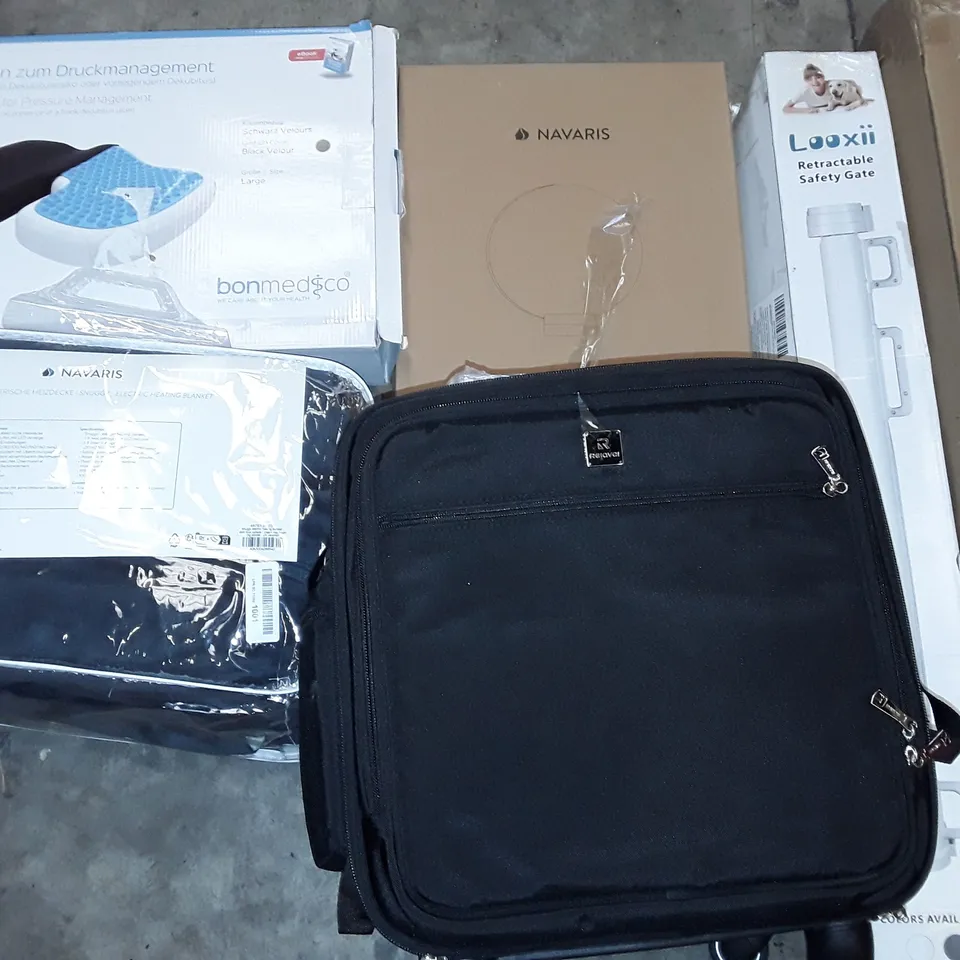 PALLET OF ASSORTED HOUSEHOLD ITEMS TO INCLUDE REIAVEI STORAGE CASE, CARPET CHAIR MAT AND ELECTRIC HEATED BLANKET 