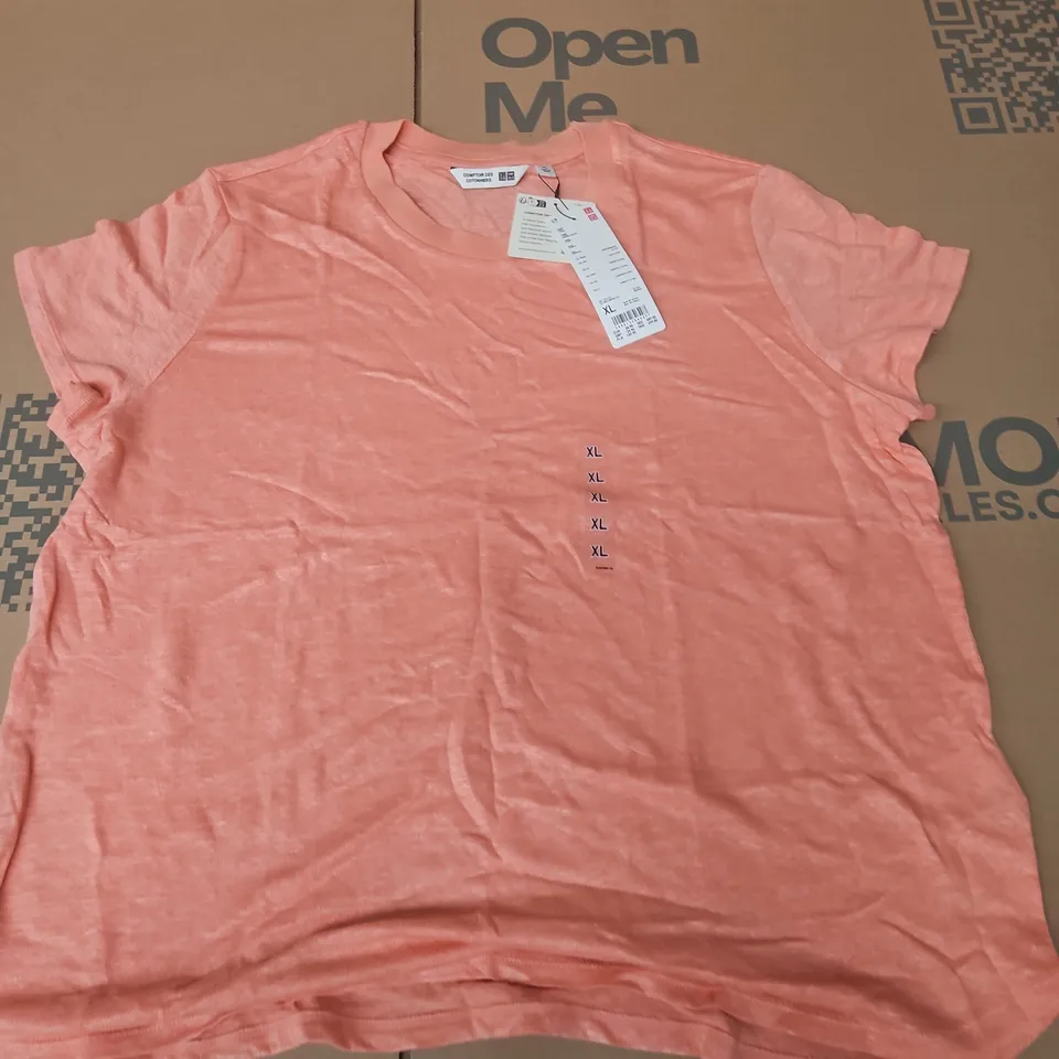 UNIQLO WOMENS LINEN T-SHIRT IN PINK - XL