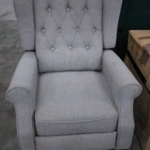 DESIGNER GREY FABRIC BUTTON BACK RECLINING ARM CHAIR