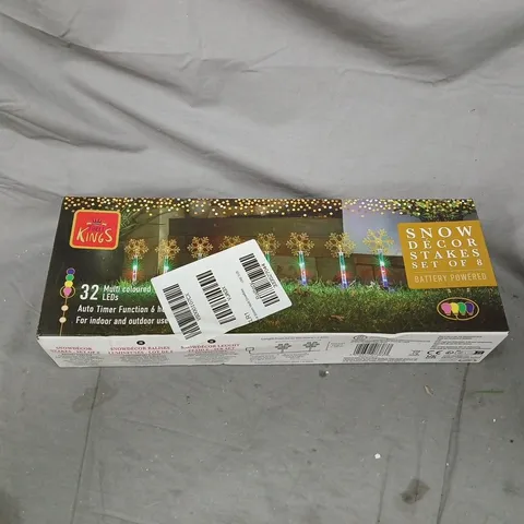 SNOW DECOR LED GARDEN STAKES – BOXED SET OF 8, BATTERY-POWERED OUTDOOR LIGHTS 