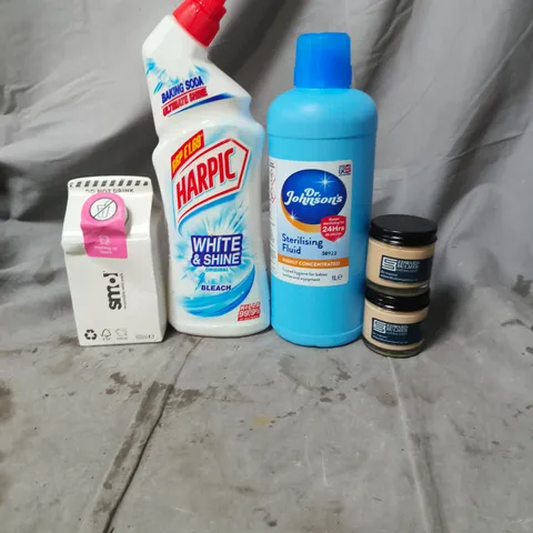 TOTE OF APPROXIMATELY 15 ASSORTED HOUSEHOLD LIQUIDS TO INCLUDE SMOL WASHING UP LIQUID REFILLS, HARPIC WHITE & SHINE TOILET CLEANER AND DR JOHNSON'S STERILISING FLUID