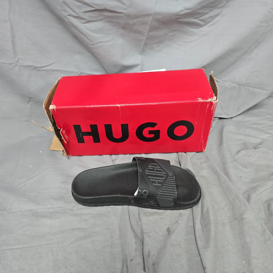 HUGO BLACK SLIDE SANDALS – SIZE UK 6 