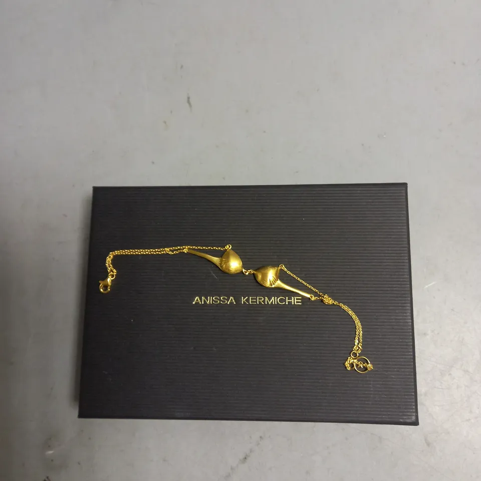 BOXED ANISSA KERMICHE YELLOW GOLD PLATED "BRA-CELET" BRACELET