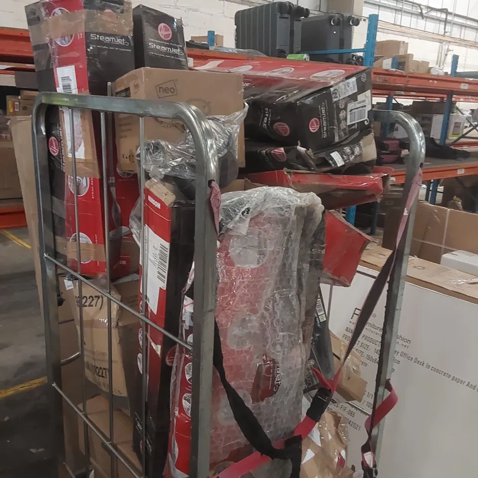 CAGE CONTAINING A LARGE QUANTITY OF ASSORTED ITEMS INCLUDING HOOVER STEAM MOP PARTS ECT // CAGE NOT INCLUDED 