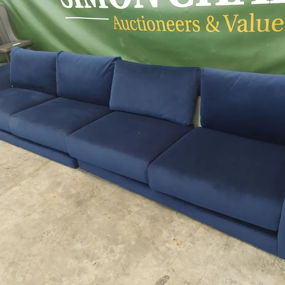 DESIGNER SIX SEATER SOFA BLUE PLUSH FABRIC