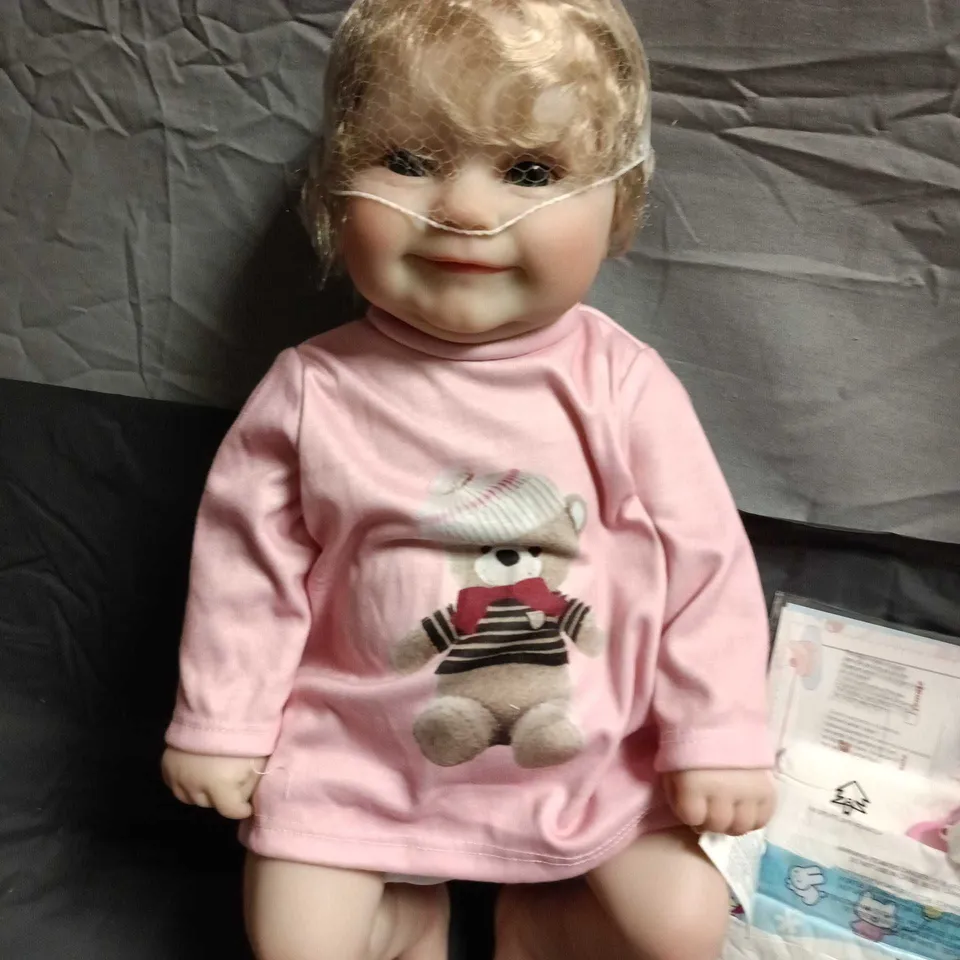 UNBOXED BABY DOLL IN PINK TOP WITH TEDDY PRINT WITH ACCESSORIES