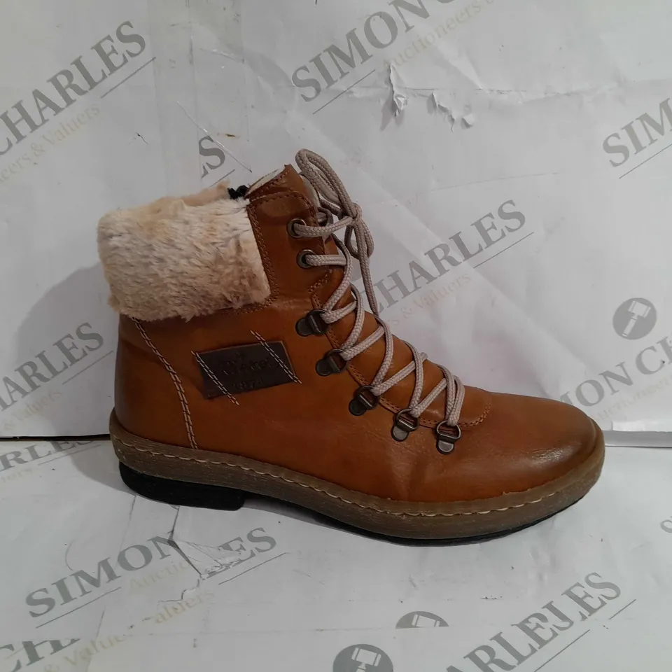 PAIR OF RIEKER LACE UP ANKLE BOOTS - TAN - UK SIZE 6