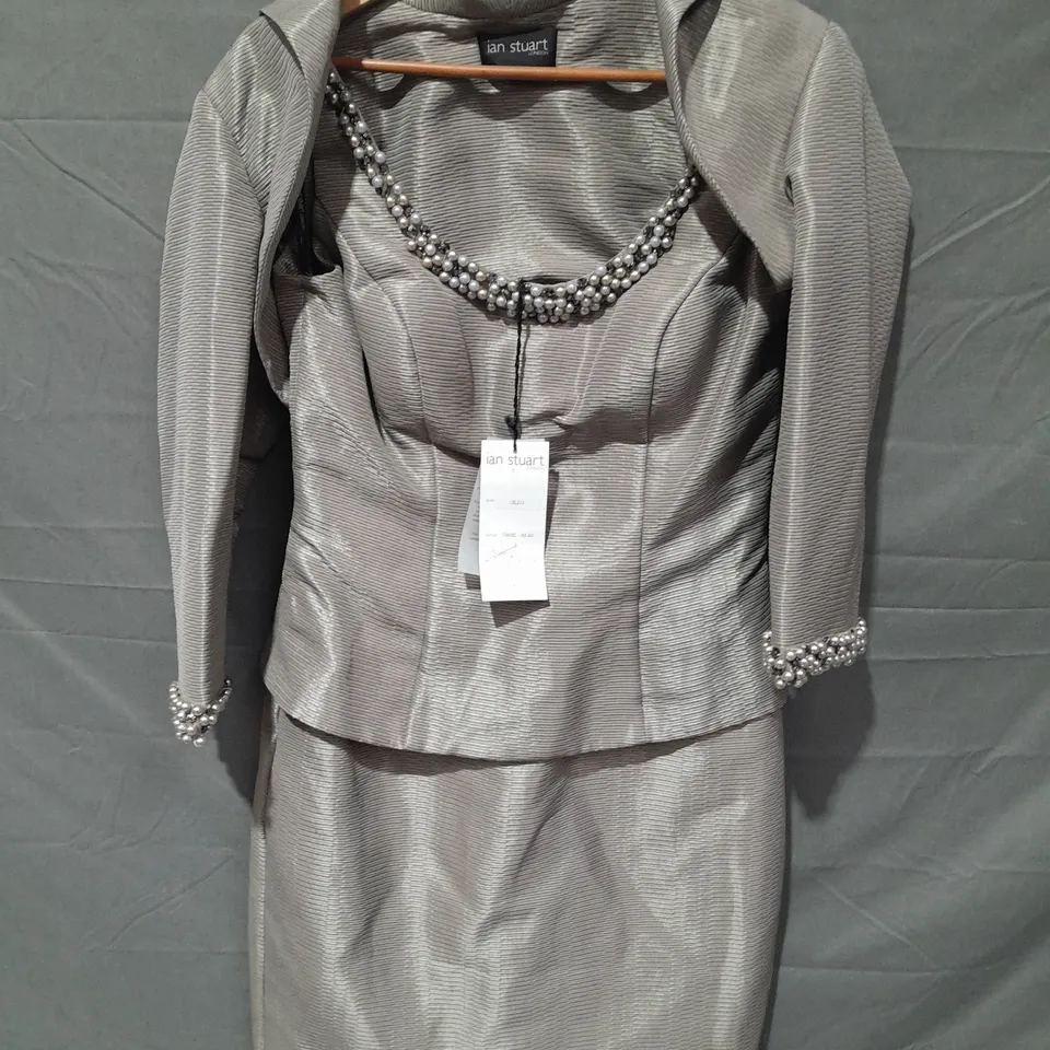 IAN STUART CARAMEL JAQUARD EMBELLISHED DRESS AND SHOULDER JACKET - 12