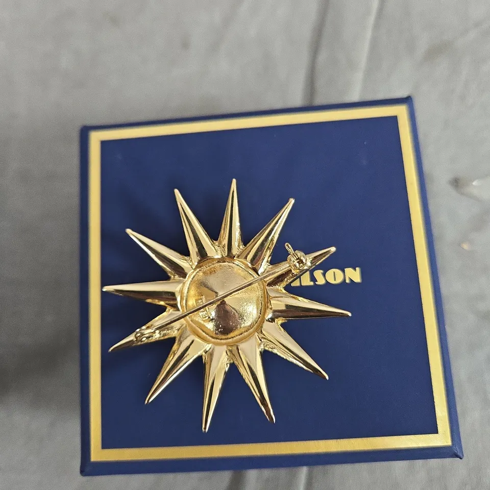BUTLER & WILSON STARBURST BROOCH – BLUE CRYSTAL, BOXED
