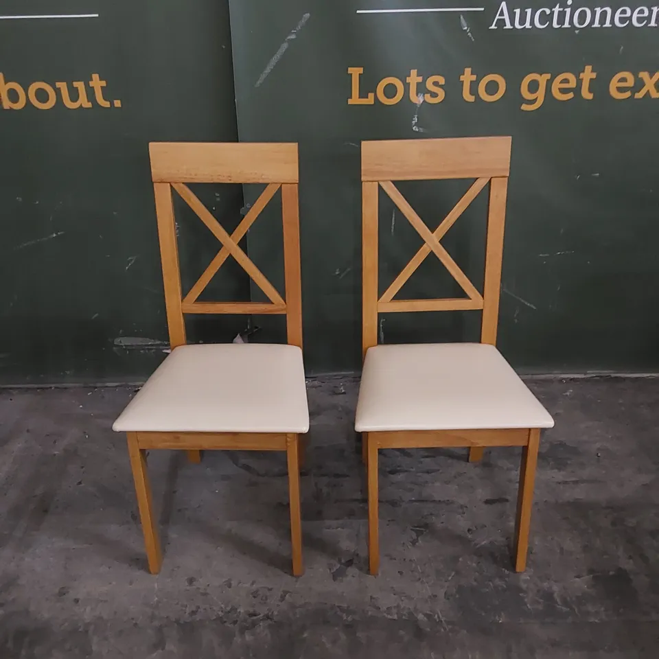 SET OF 2 KENDAL OAK DINING CHAIRS WITH IVORY SEAT PAD