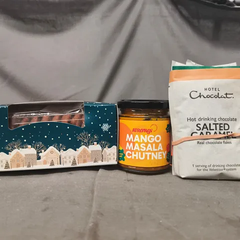 APPROXIMATELY 10 ASSORTED FOOD AND DRINK ITEMS TO INCLUDE HOTEL CHOCOLAT, ATRANGI, ETC