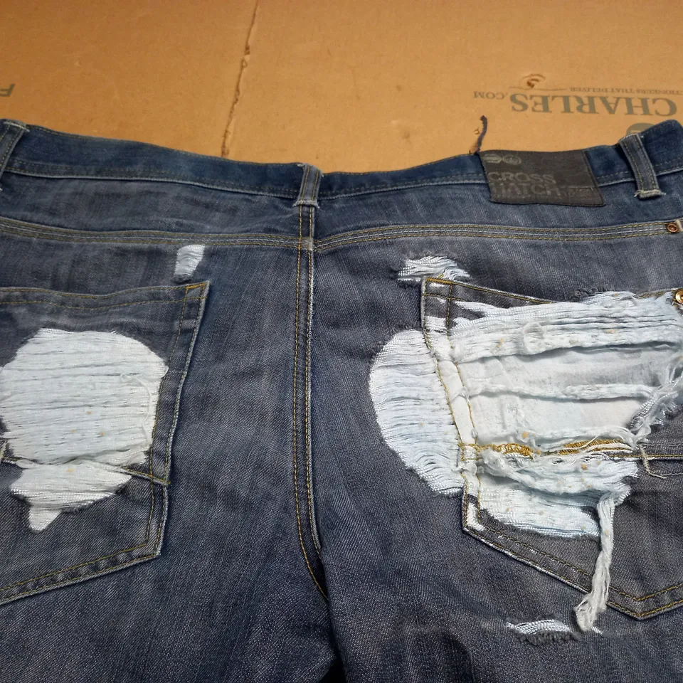 PAIR OF CROSSHATCH DISTRESSED JEANS - W38 L 30