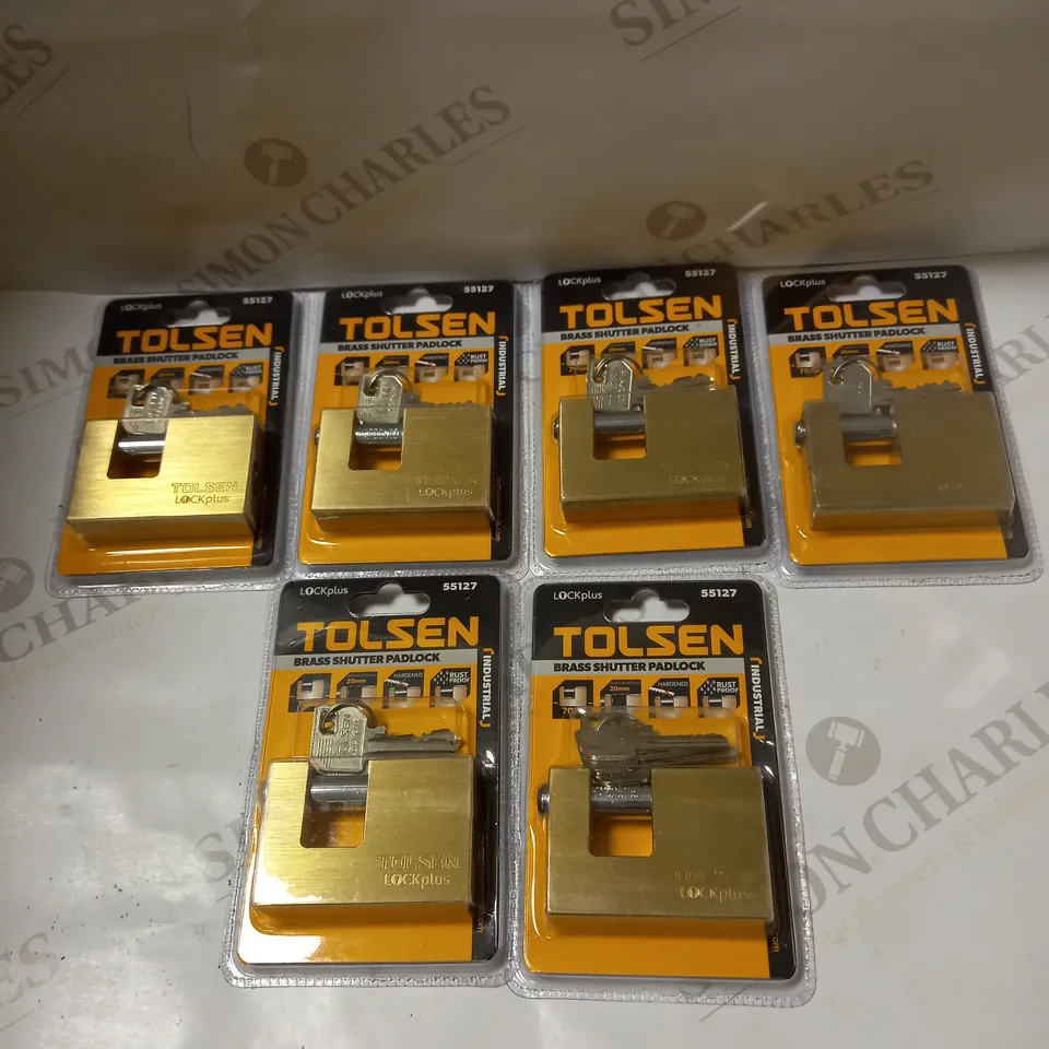 LOT OF 6 TOLSEN TOLSEN SUPER HEAVY DUTY RECTANGULAR BRASS SHUTTER PADLOCK 55127