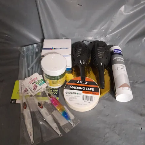 APPROXIMATELY 10 HOUSEHOLD ITEMS TO INCLUDE NATDRAWS PROBEROS JIGGING LURE, WICKES DECORATORS CAULK, MASKING TAPE, ETC