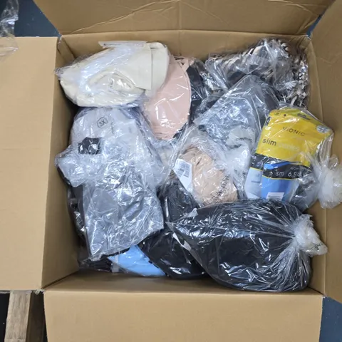 BOX OF APPROXIMATELY 30 ASSORTED CLOTHING ITEMS TO INCLUDE: K&C BLACK BLOUSE
