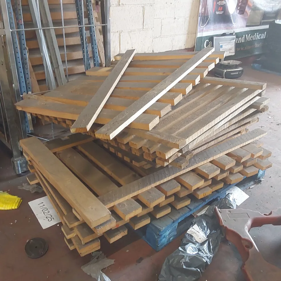 PALLET OF ASSORTED WOODEN WAREHOUSE RACKING PARTS