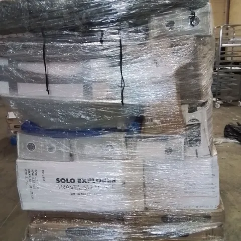 PALLET OF ASSORTED HOUSEHOLD GOODS AND PRODUCTS TO INCLUDE;SUITCASE,PARASOL BASE,CAMPING CHAIRS,FAN