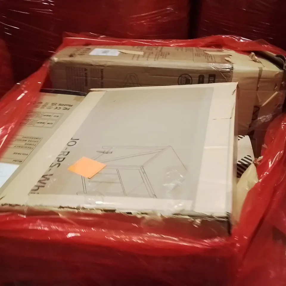 PALLET OF ASSORTED HOUSEHOLD GOODS AND PRODUCTS TO INCLUDE;BABY STROLLER,BEDSIDE TABLE,AIR COOLER