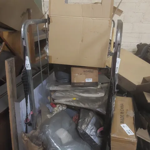 CAGE CONTAINING A LARGE QUANTITY OF ASSORTED ITEMS INCLUDING: CORNER SHELF, CUSHIONS ECT // CAGE NOT INCLUDED
