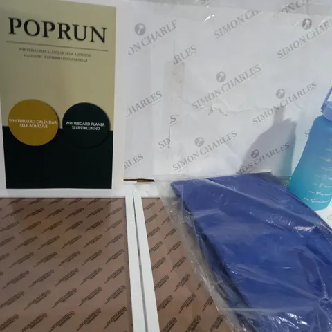 LARGE BOX OF ASSORTED HOUSEHOLD ITEMS TO INCLUDE WHITEBOARD CALENDER, WATER BOTTLE AND PICTURE FRAMES