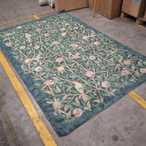 GREEN FLORAL RUG WITH PINK BLOSSOMS – DECORATIVE CARPET APPROXIMATELY 190×290CM