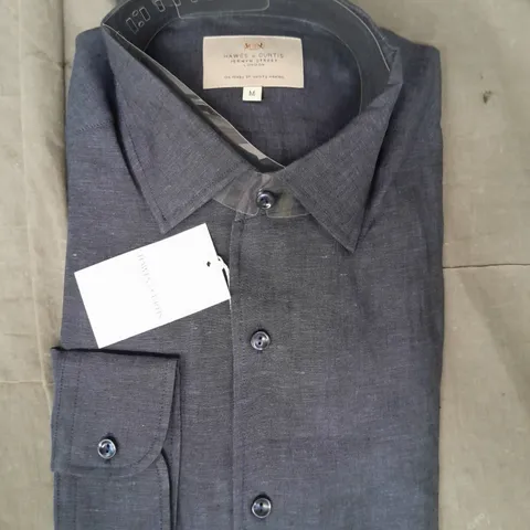 HAWES & CURTIS LONG SLEEVE LINEN CUTAWAY SHIRT IN NAVY SIZE MEDIUM