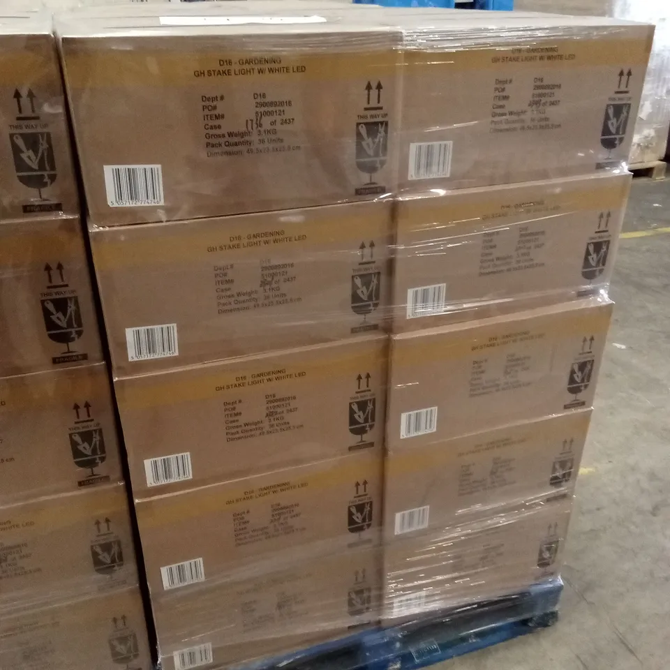 PALLET TO CONTAIN APPROXIMATELY 50 BOXES OF BRAND NEW GARDEN SOLAR STAKE LIGHTS // 36 STAKE LIGHTS PER BOX