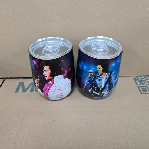 BRADFORD EXCHANGE ELVIS PRESLEY TRAVEL TUMBLERS – SET OF 2 WITH LIDS (BOXED) WITH CERTIFICATE OF AUTHENTICITY 