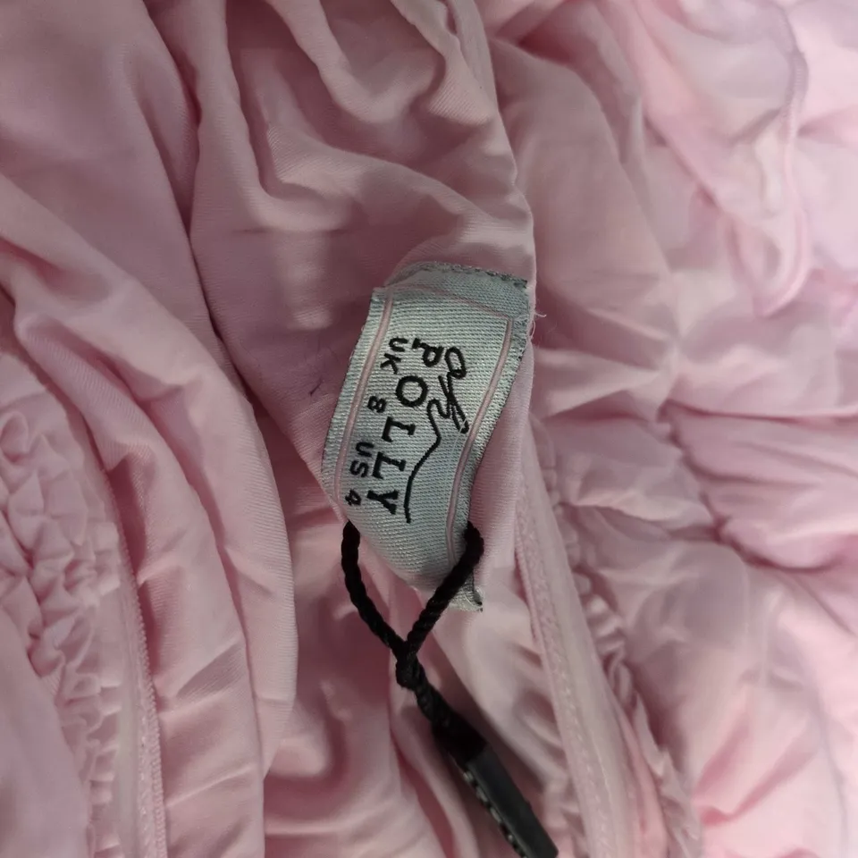 OH POLLY  PINK RUCHED DRESS WITH SPAGHETTI STRAPS AND TIERED RUFFLE SKIRT 