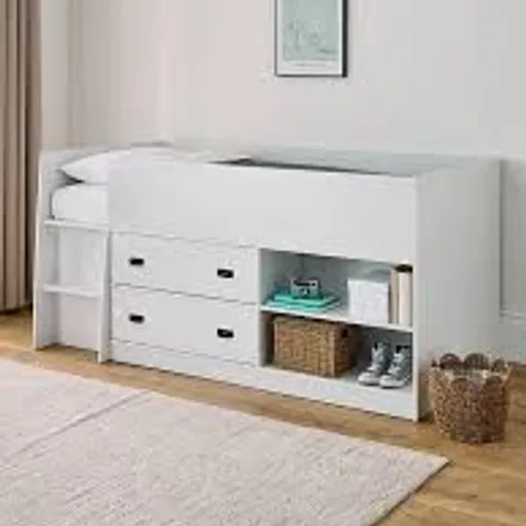 BOXED JACKSON MID SLEEPER BED WITH DRAWER AND SHELVING - WHITE (2 BOXES)